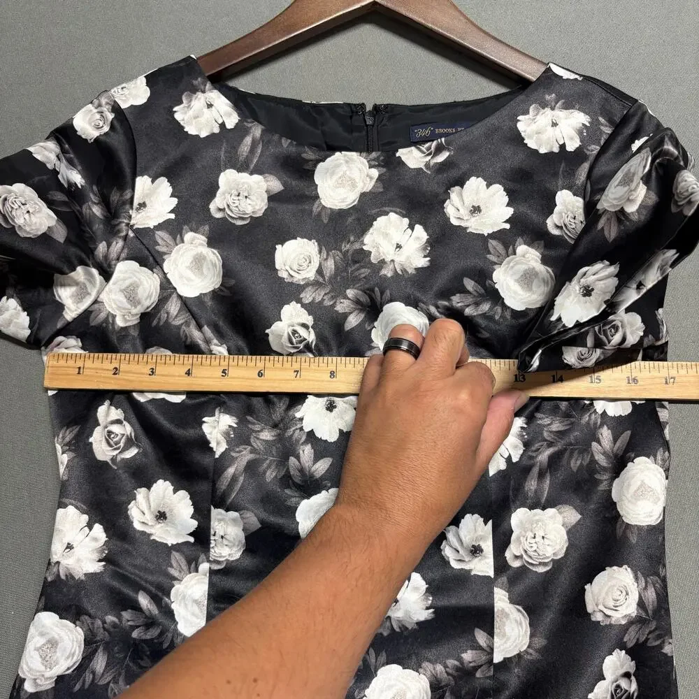 Brooks Brothers 346 Black & White Floral Sheath Dress Cap Sleeve‎ Size 6 - Picture 11 of 14